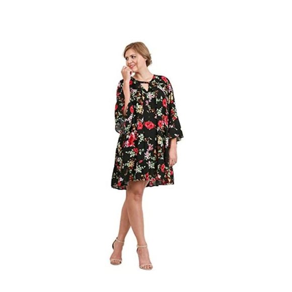 Umgee Dresses & Skirts - Umgee Floral Bell Sleeve Dress with Double Keyhole